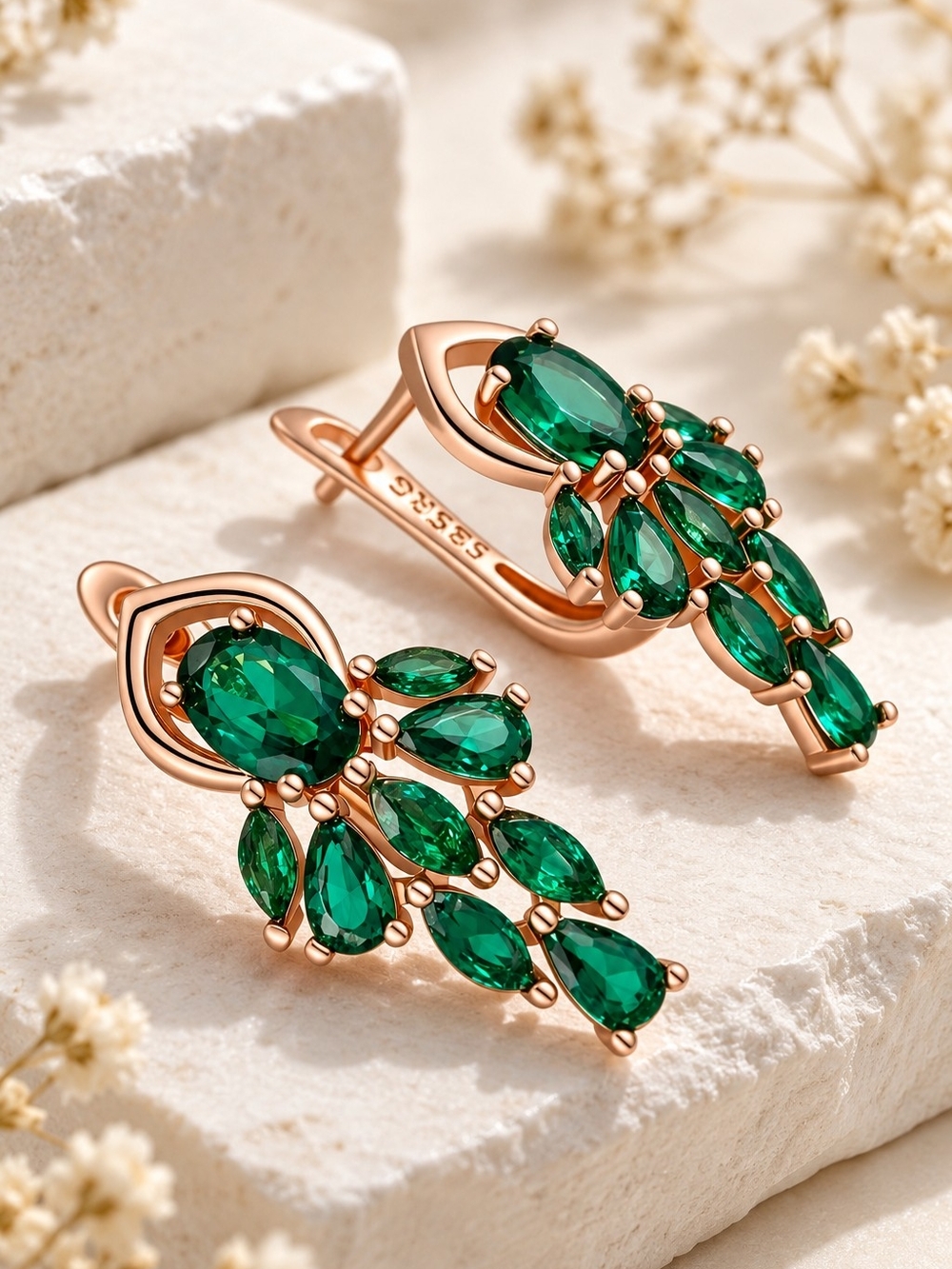 Green Teardrop Cluster Earrings